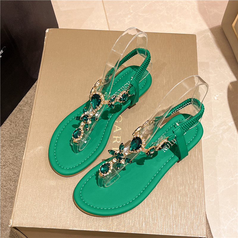 Elastic Waistband Roll - Summer Flats Sandals Women Crystal Clip