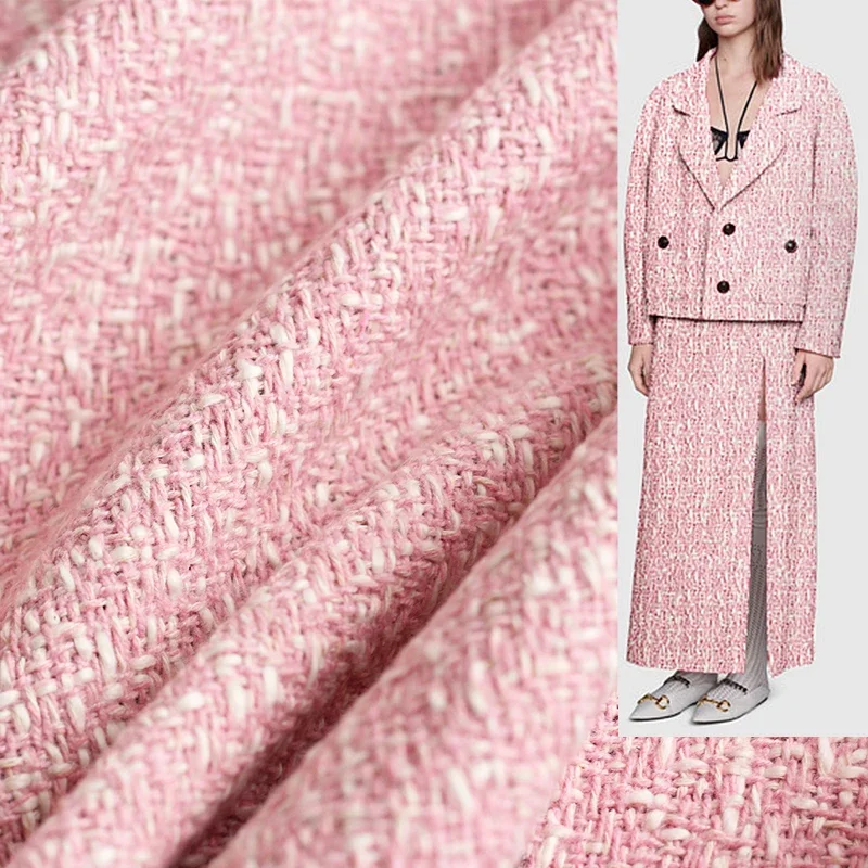 Sewing Tweed Fabric - Redraspberry 145cm Pink White Wool Tweed