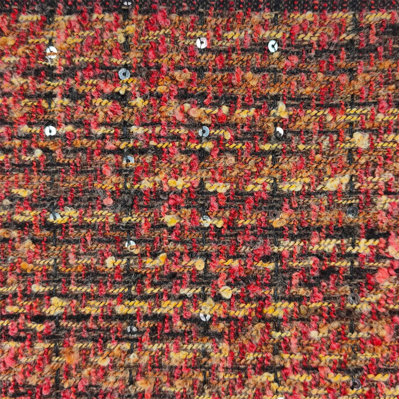 Sewing Tweed Fabric - Red and Black Lattice Yarn-Dyed Braided