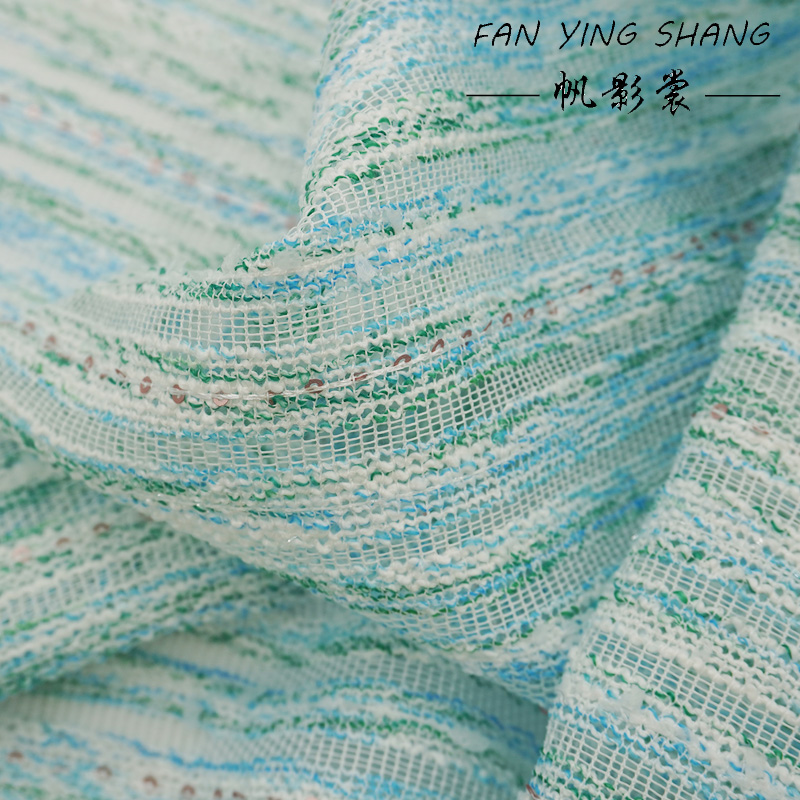 Green Sky Blue White Sequin Tw - مراجعة Sewing Tweed Fabric وسعره