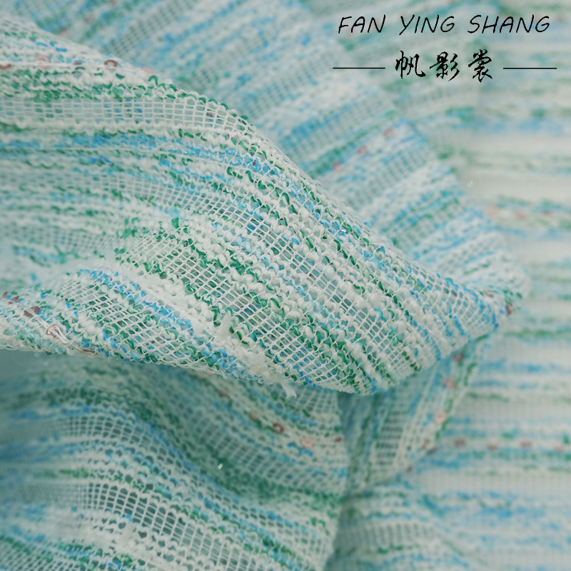 Green Sky Blue White Sequin Tw - مراجعة Sewing Tweed Fabric وسعره