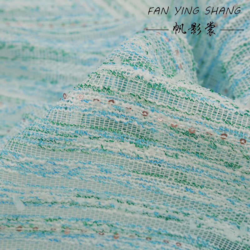 Green Sky Blue White Sequin Tw - مراجعة Sewing Tweed Fabric وسعره
