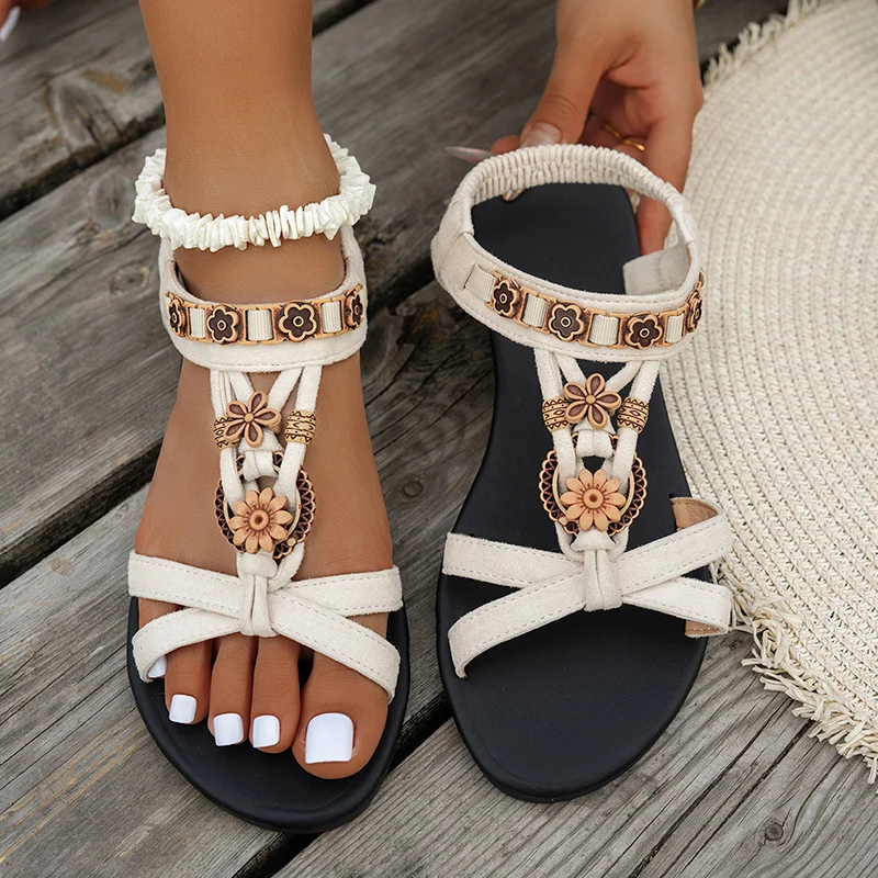 Flower Beaded Bohemian Sandals - مراجعة Elastic Waistband Roll وسعره