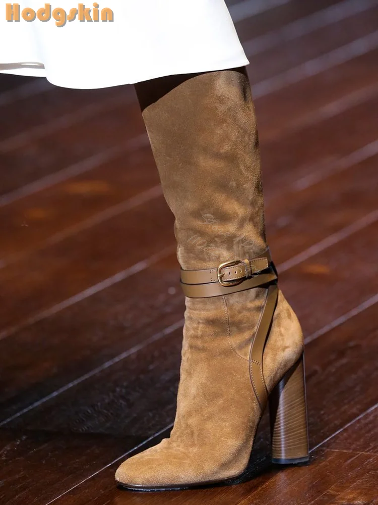 Retro Buckle Straps Boots Sued - مراجعة Sewing Zipper وسعره