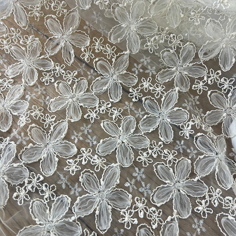 3D Embroidered Sequin Mesh Fab - مراجعة Textile Sewing Techniques وسعره