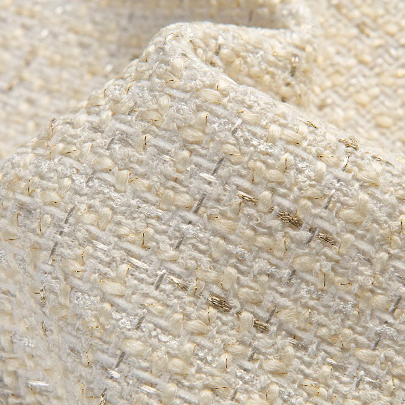 Beige Color and Gold Wire Yarn - مراجعة Sewing Tweed Fabric وسعره