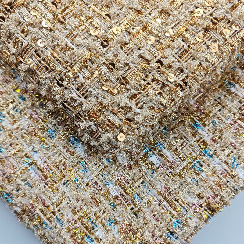 Gold Wire and Sequin Yarn-Dyed - مراجعة Sewing Tweed Fabric وسعره
