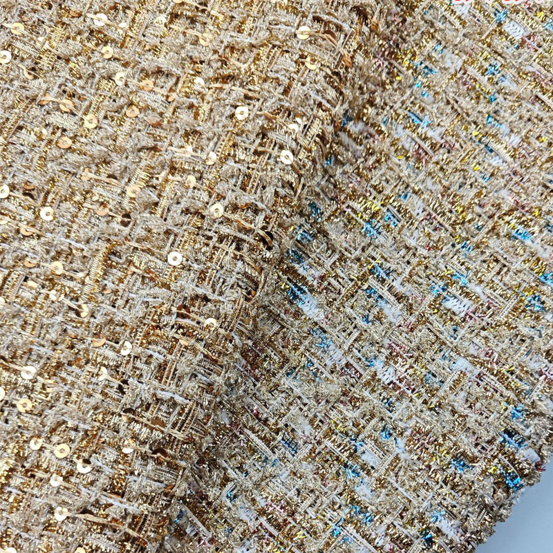 Gold Wire and Sequin Yarn-Dyed - مراجعة Sewing Tweed Fabric وسعره