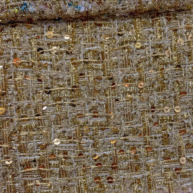 Gold Wire and Sequin Yarn-Dyed - مراجعة Sewing Tweed Fabric وسعره