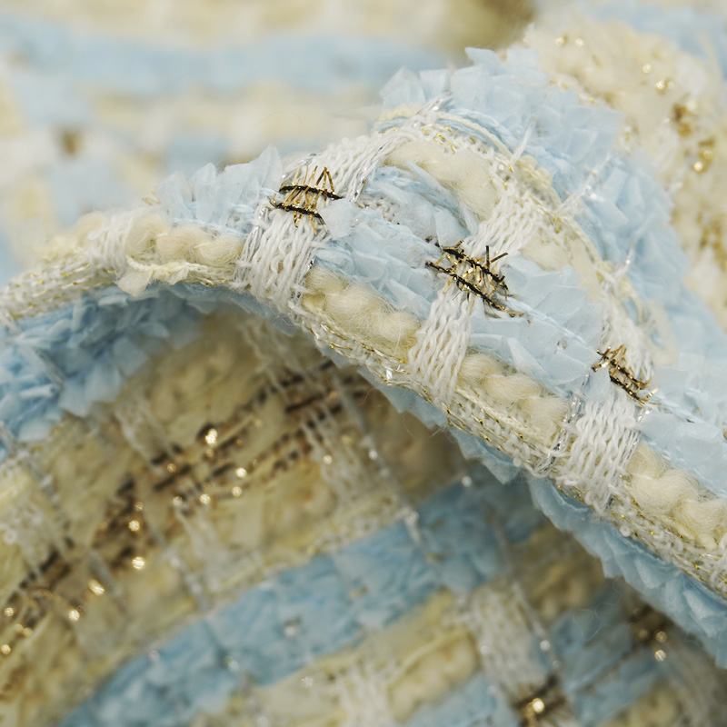 Blue Gold Interlace Plaid Twee - مراجعة Sewing Tweed Fabric وسعره