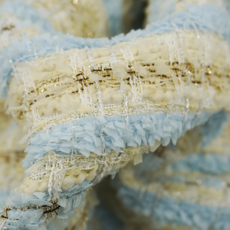 Blue Gold Interlace Plaid Twee - مراجعة Sewing Tweed Fabric وسعره