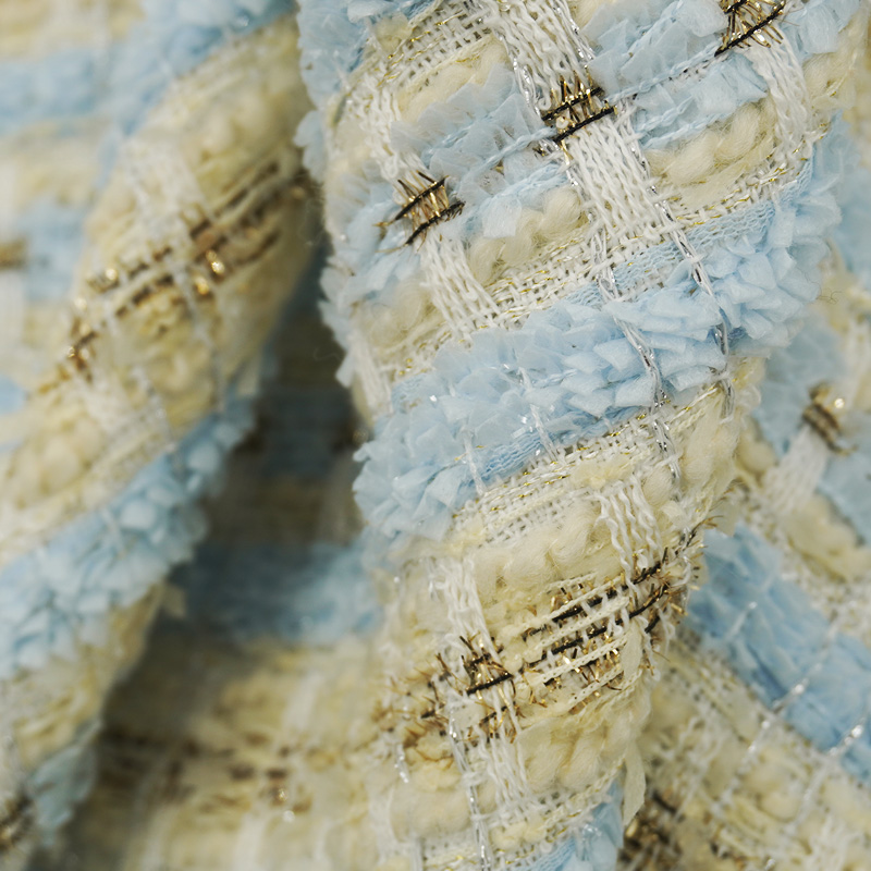 Blue Gold Interlace Plaid Twee - مراجعة Sewing Tweed Fabric وسعره
