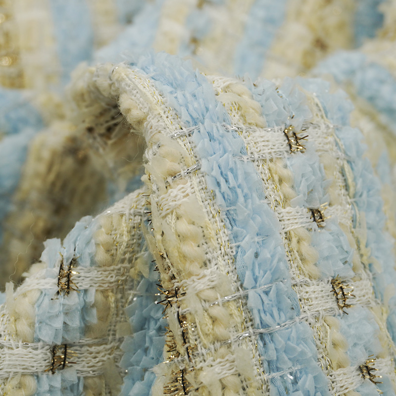 Blue Gold Interlace Plaid Twee - مراجعة Sewing Tweed Fabric وسعره