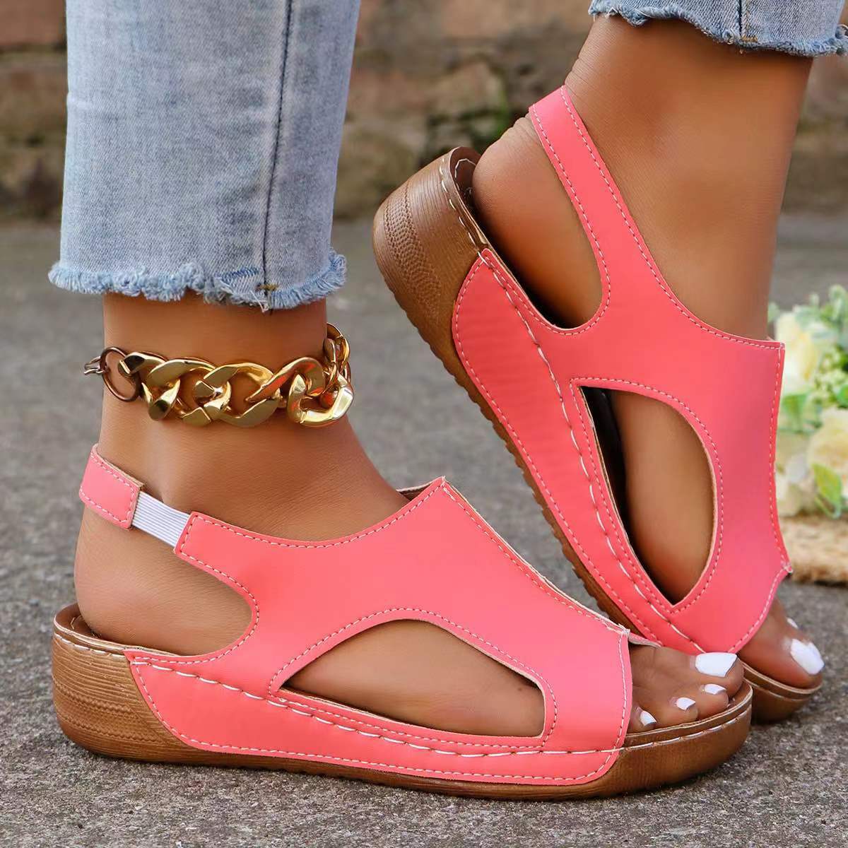 Women's Comfort Wedges Sandals - مراجعة Elastic Waistband Roll وسعره