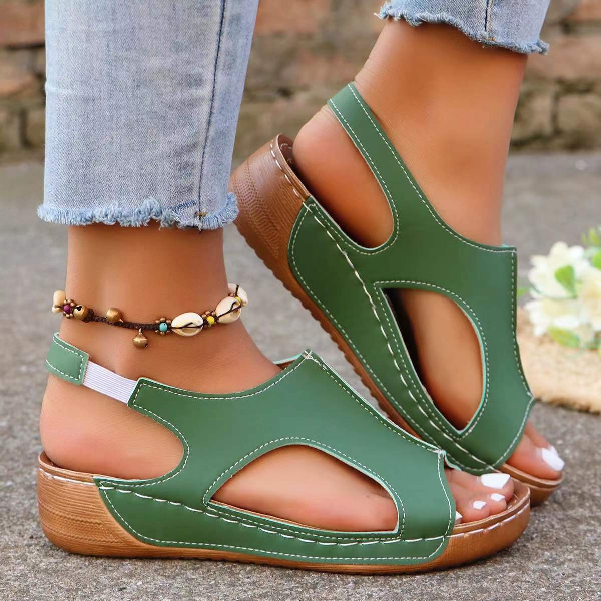 Women's Comfort Wedges Sandals - مراجعة Elastic Waistband Roll وسعره