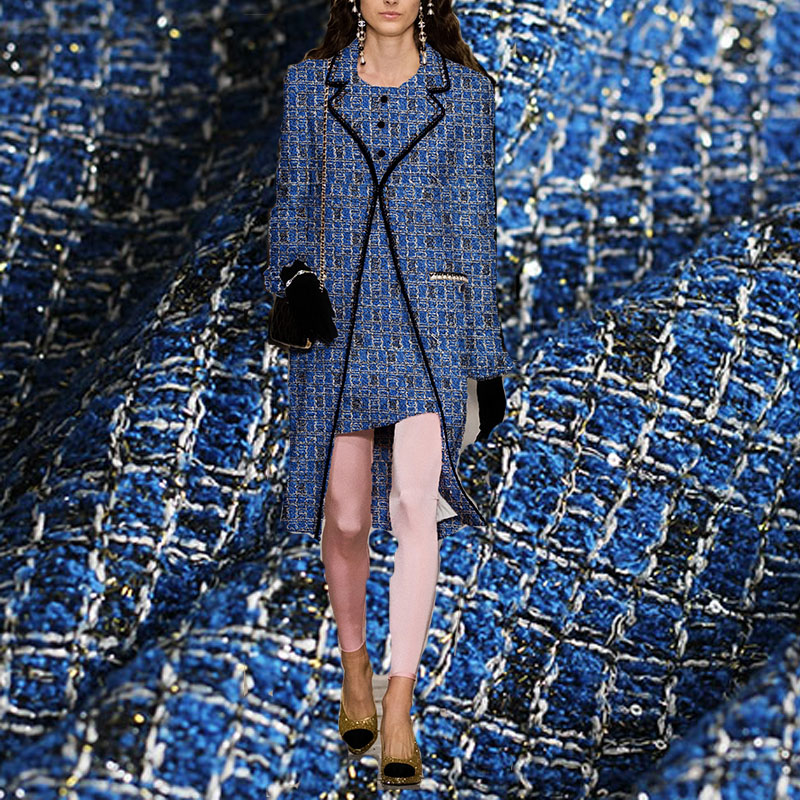 Blue Color Lattice Pattern Yar - مراجعة Sewing Tweed Fabric وسعره