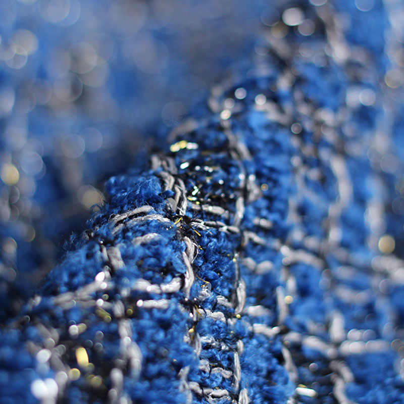 Blue Color Lattice Pattern Yar - مراجعة Sewing Tweed Fabric وسعره