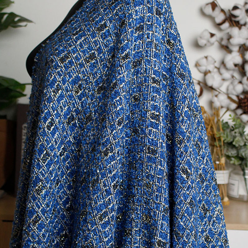 Blue Color Lattice Pattern Yar - مراجعة Sewing Tweed Fabric وسعره