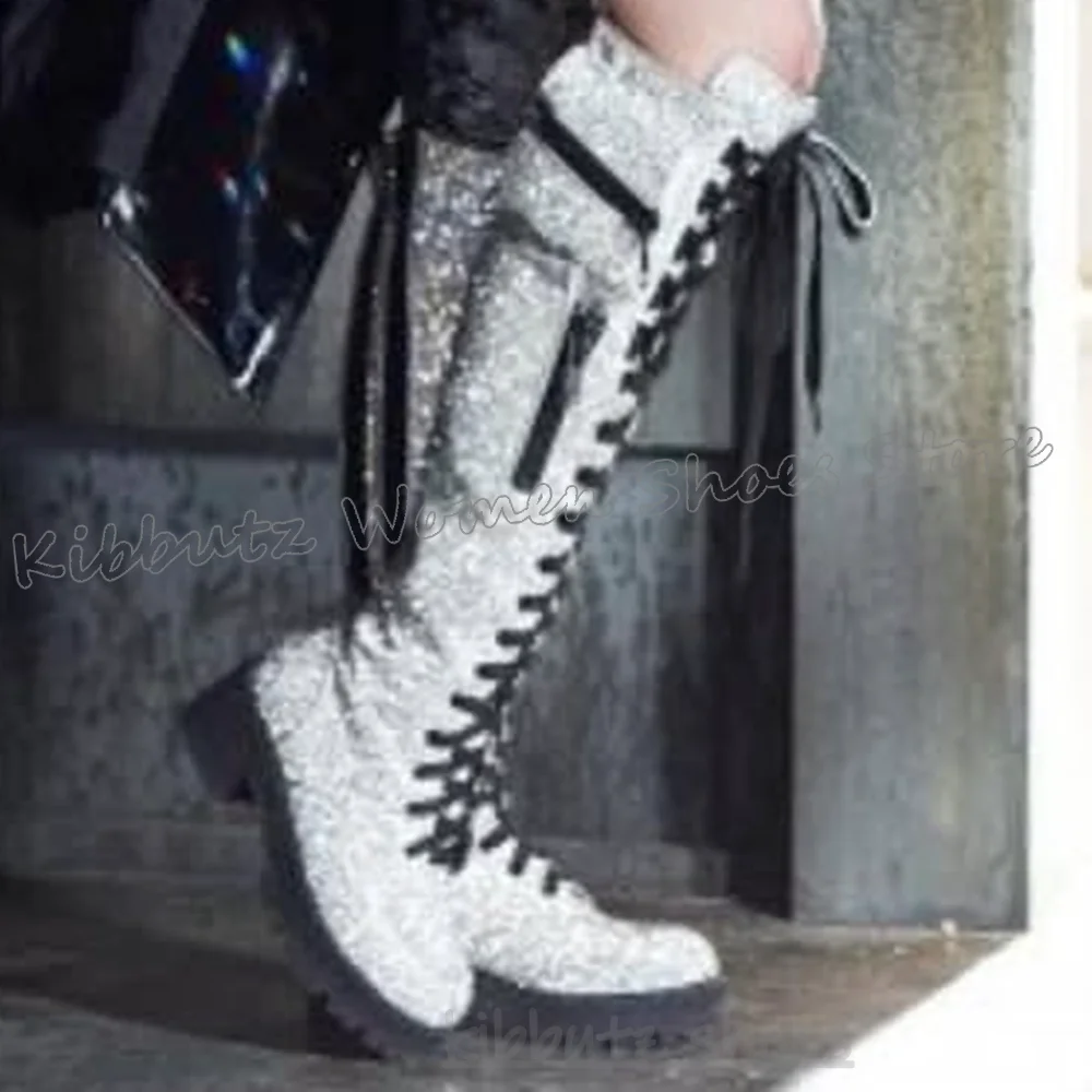 Knee High Boots Bling Glossy P - مراجعة Sewing Zipper وسعره