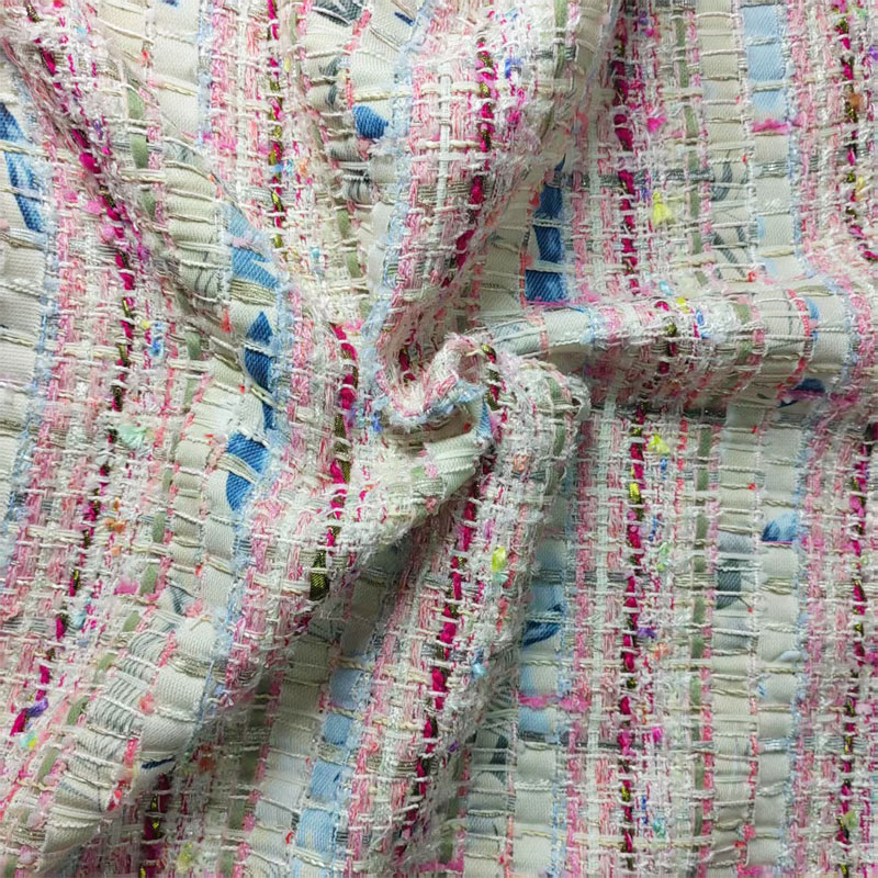 Pink and White Woven Ribbon Ya - مراجعة Sewing Tweed Fabric وسعره