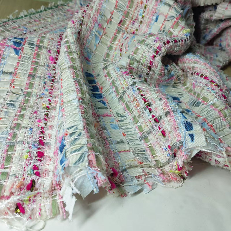 Pink and White Woven Ribbon Ya - مراجعة Sewing Tweed Fabric وسعره