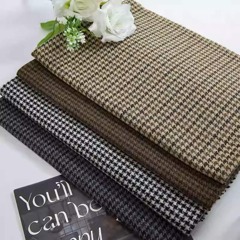 Light Coffee Small Houndstooth - مراجعة Sewing Tweed Fabric وسعره