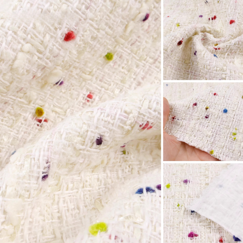 Creamy White 3D Grid Colorful  - مراجعة Sewing Tweed Fabric وسعره