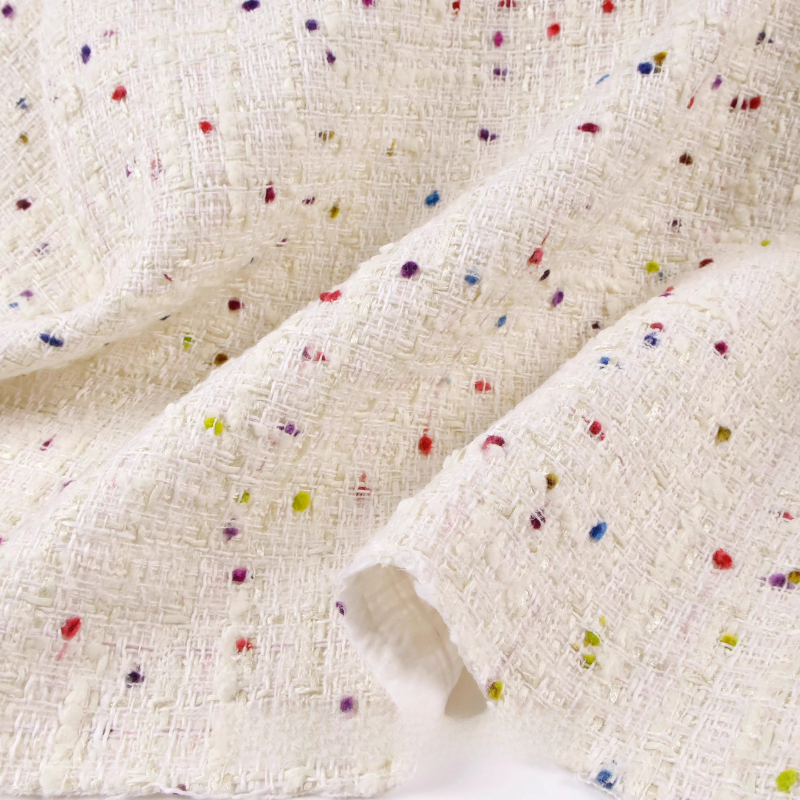 Creamy White 3D Grid Colorful  - مراجعة Sewing Tweed Fabric وسعره