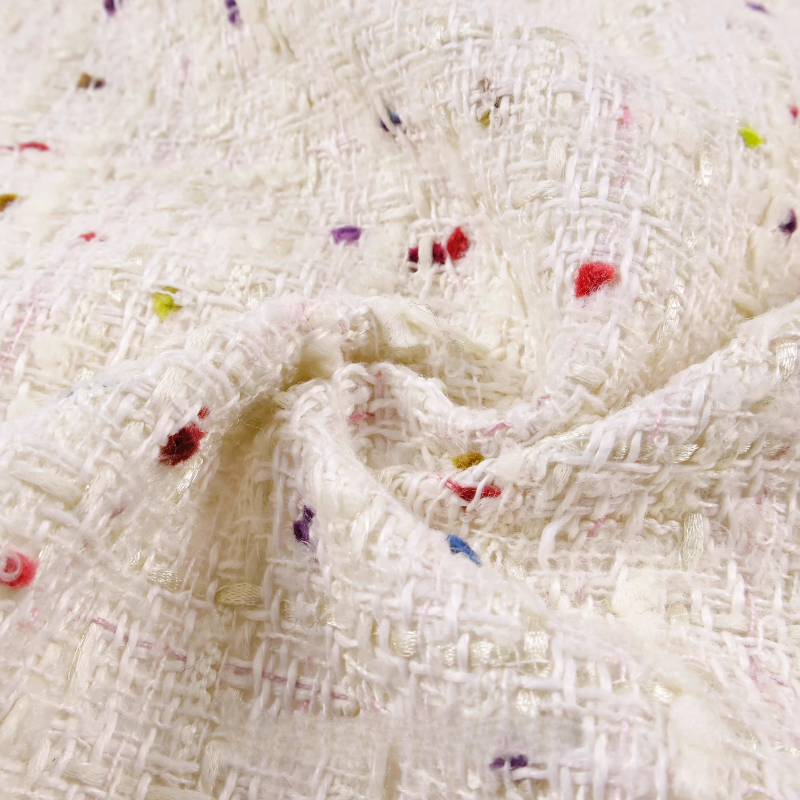 Creamy White 3D Grid Colorful  - مراجعة Sewing Tweed Fabric وسعره