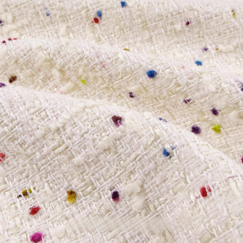Creamy White 3D Grid Colorful  - مراجعة Sewing Tweed Fabric وسعره